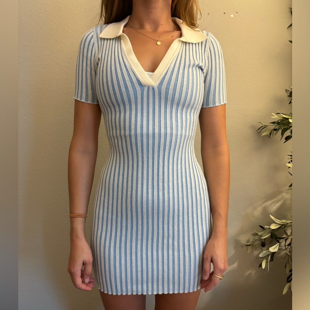 Blue knit sweater dress